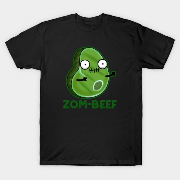 Zom-beef Cute Halloween Zombie Meat Pun T-Shirt by punnybone